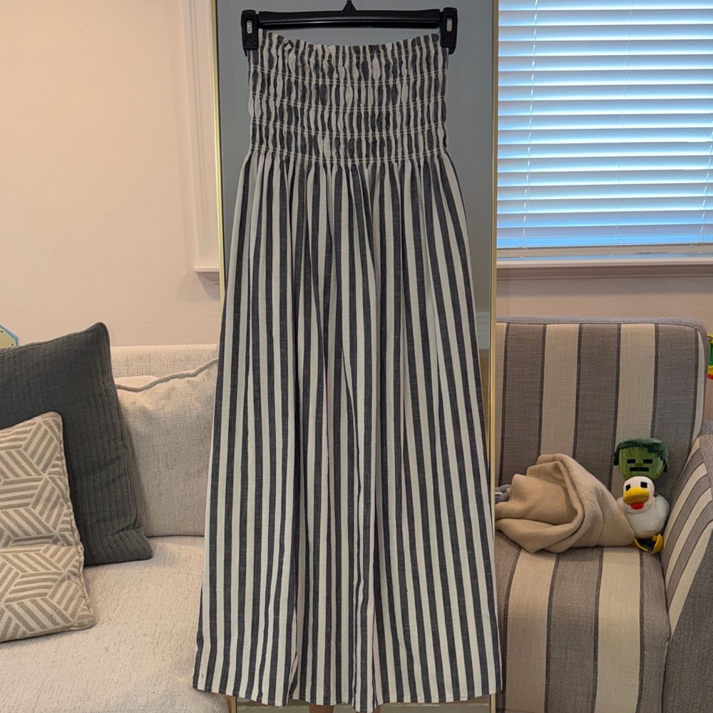Blue and White Striped Ribbed Maxi Dress